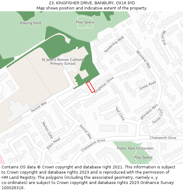 23, KINGFISHER DRIVE, BANBURY, OX16 9YD: Location map and indicative extent of plot