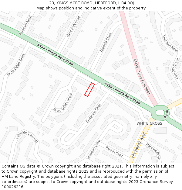 23, KINGS ACRE ROAD, HEREFORD, HR4 0QJ: Location map and indicative extent of plot