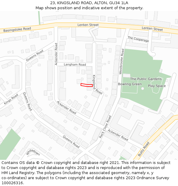 23, KINGSLAND ROAD, ALTON, GU34 1LA: Location map and indicative extent of plot