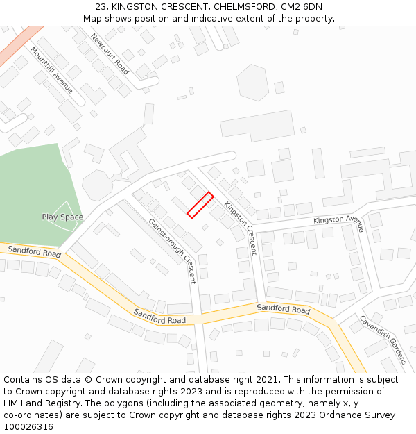 23, KINGSTON CRESCENT, CHELMSFORD, CM2 6DN: Location map and indicative extent of plot