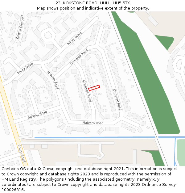 23, KIRKSTONE ROAD, HULL, HU5 5TX: Location map and indicative extent of plot