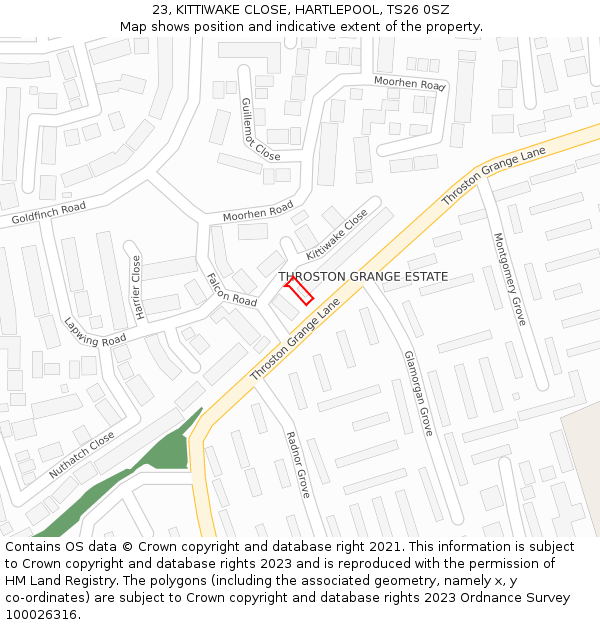 23, KITTIWAKE CLOSE, HARTLEPOOL, TS26 0SZ: Location map and indicative extent of plot