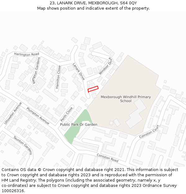 23, LANARK DRIVE, MEXBOROUGH, S64 0QY: Location map and indicative extent of plot