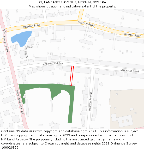 23, LANCASTER AVENUE, HITCHIN, SG5 1PA: Location map and indicative extent of plot