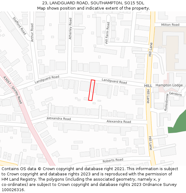 23, LANDGUARD ROAD, SOUTHAMPTON, SO15 5DL: Location map and indicative extent of plot