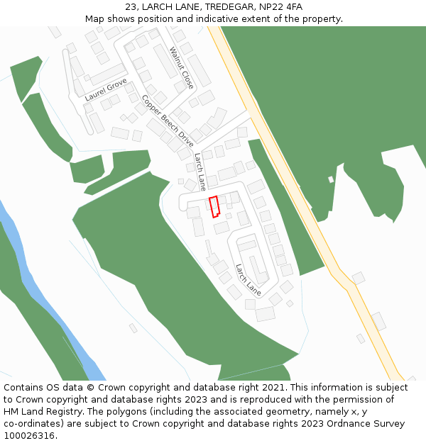 23, LARCH LANE, TREDEGAR, NP22 4FA: Location map and indicative extent of plot