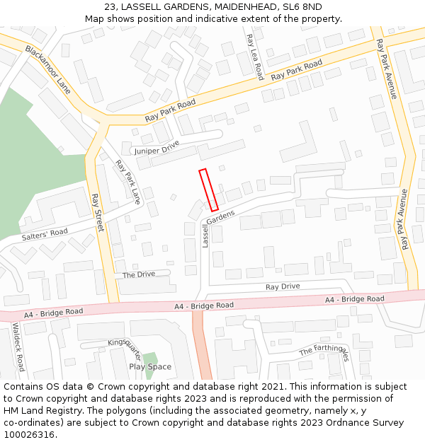 23, LASSELL GARDENS, MAIDENHEAD, SL6 8ND: Location map and indicative extent of plot