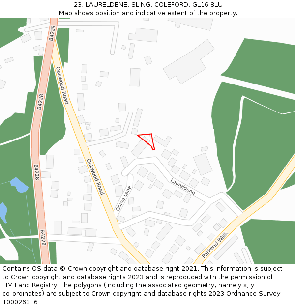 23, LAURELDENE, SLING, COLEFORD, GL16 8LU: Location map and indicative extent of plot