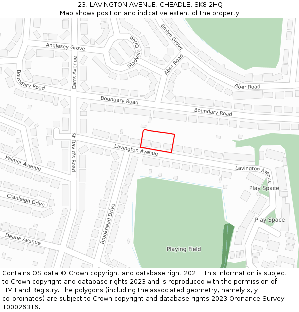 23, LAVINGTON AVENUE, CHEADLE, SK8 2HQ: Location map and indicative extent of plot