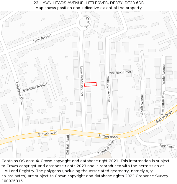 23, LAWN HEADS AVENUE, LITTLEOVER, DERBY, DE23 6DR: Location map and indicative extent of plot