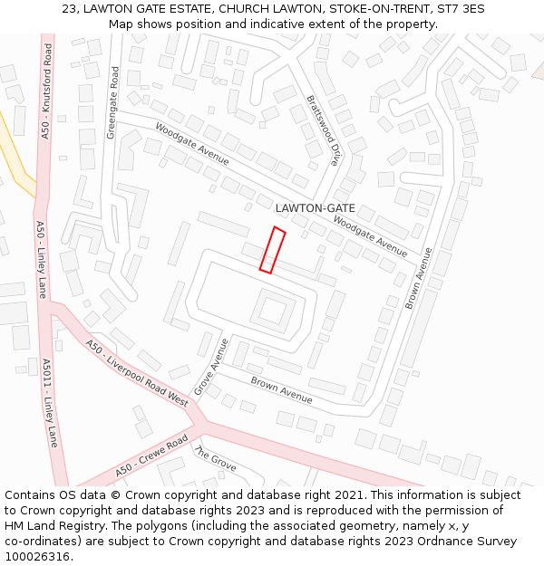 23, LAWTON GATE ESTATE, CHURCH LAWTON, STOKE-ON-TRENT, ST7 3ES: Location map and indicative extent of plot