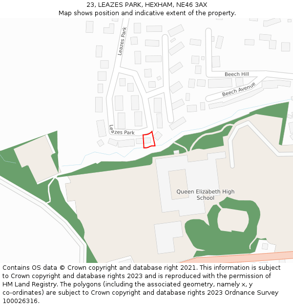 23, LEAZES PARK, HEXHAM, NE46 3AX: Location map and indicative extent of plot