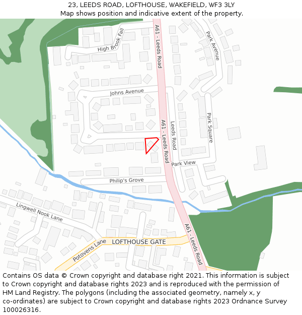 23, LEEDS ROAD, LOFTHOUSE, WAKEFIELD, WF3 3LY: Location map and indicative extent of plot