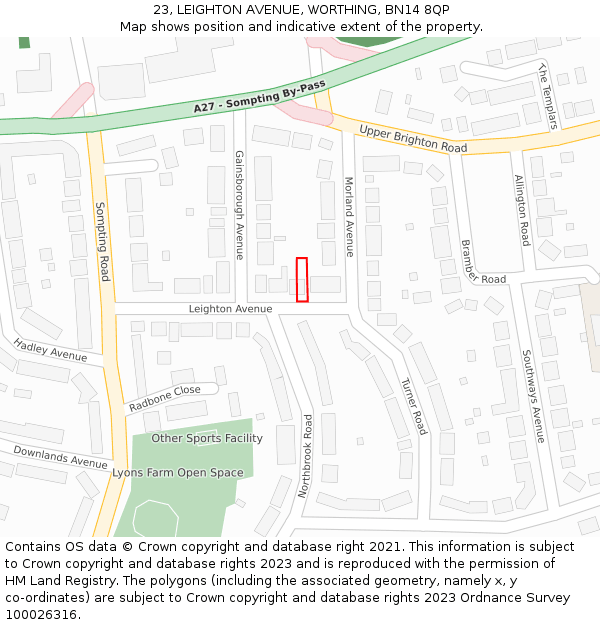 23, LEIGHTON AVENUE, WORTHING, BN14 8QP: Location map and indicative extent of plot