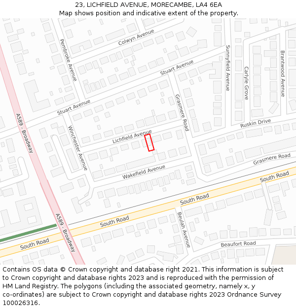 23, LICHFIELD AVENUE, MORECAMBE, LA4 6EA: Location map and indicative extent of plot