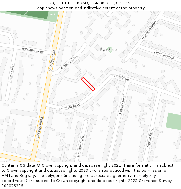 23, LICHFIELD ROAD, CAMBRIDGE, CB1 3SP: Location map and indicative extent of plot