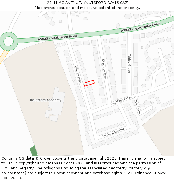 23, LILAC AVENUE, KNUTSFORD, WA16 0AZ: Location map and indicative extent of plot