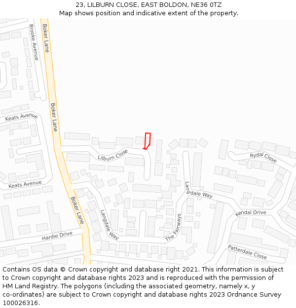 23, LILBURN CLOSE, EAST BOLDON, NE36 0TZ: Location map and indicative extent of plot