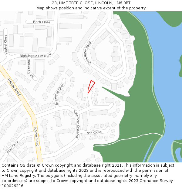 23, LIME TREE CLOSE, LINCOLN, LN6 0RT: Location map and indicative extent of plot