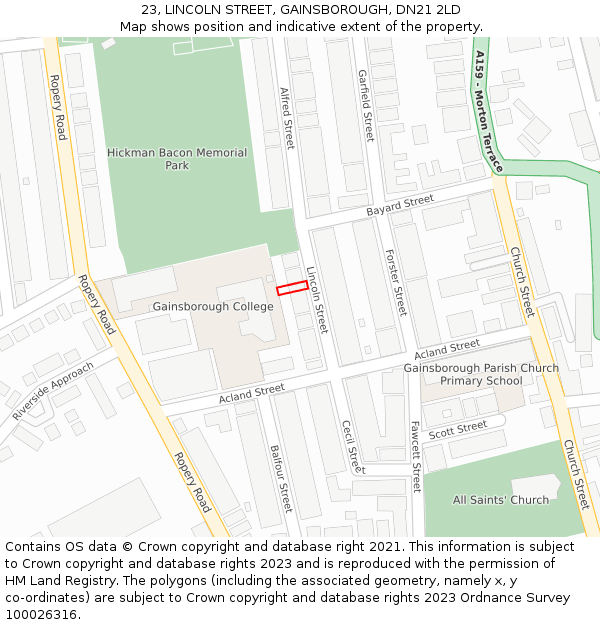 23, LINCOLN STREET, GAINSBOROUGH, DN21 2LD: Location map and indicative extent of plot