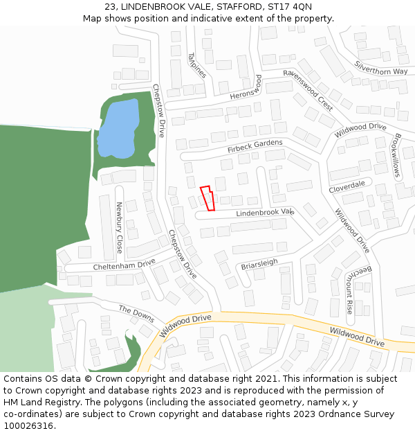 23, LINDENBROOK VALE, STAFFORD, ST17 4QN: Location map and indicative extent of plot