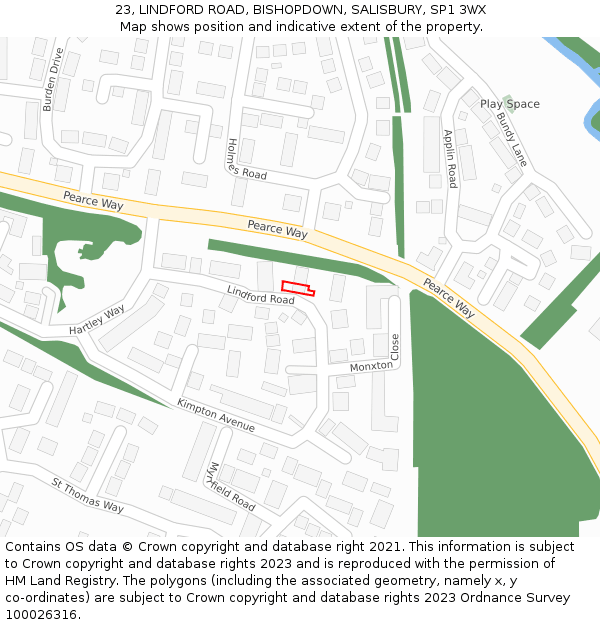 23, LINDFORD ROAD, BISHOPDOWN, SALISBURY, SP1 3WX: Location map and indicative extent of plot