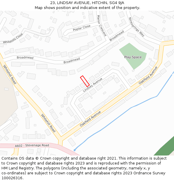 23, LINDSAY AVENUE, HITCHIN, SG4 9JA: Location map and indicative extent of plot