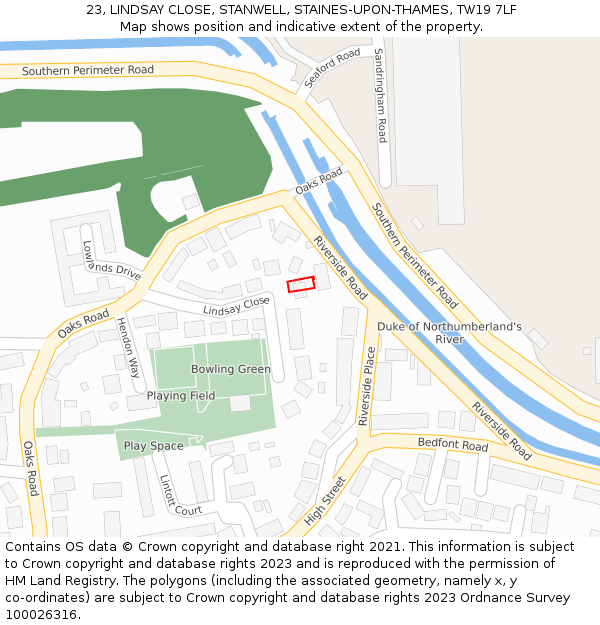 23, LINDSAY CLOSE, STANWELL, STAINES-UPON-THAMES, TW19 7LF: Location map and indicative extent of plot