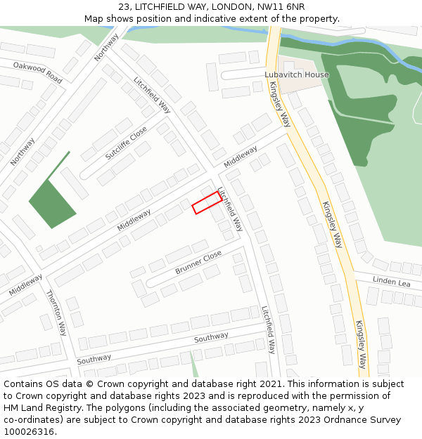 23, LITCHFIELD WAY, LONDON, NW11 6NR: Location map and indicative extent of plot