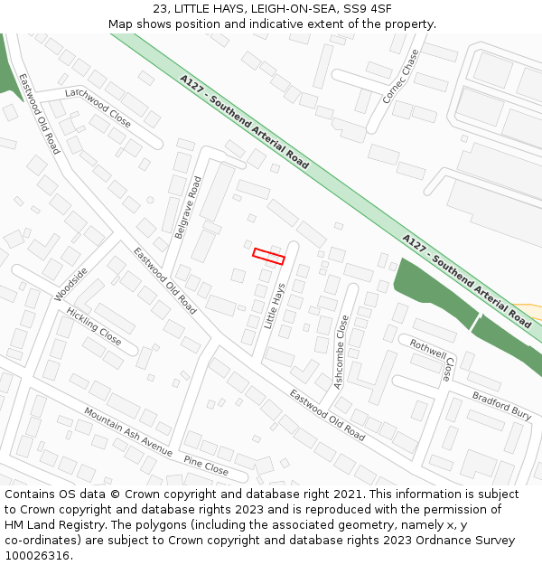 23, LITTLE HAYS, LEIGH-ON-SEA, SS9 4SF: Location map and indicative extent of plot