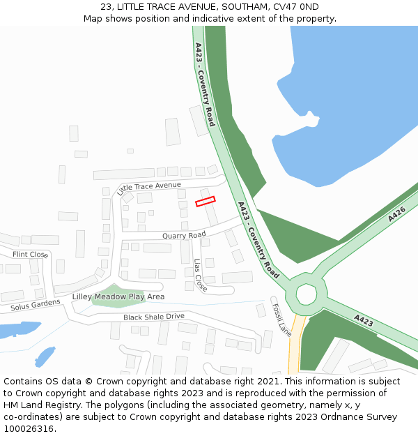 23, LITTLE TRACE AVENUE, SOUTHAM, CV47 0ND: Location map and indicative extent of plot