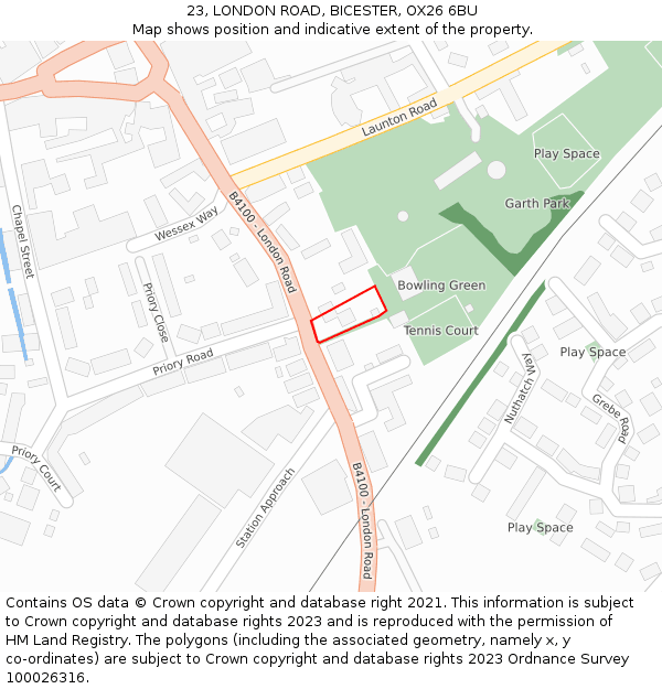 23, LONDON ROAD, BICESTER, OX26 6BU: Location map and indicative extent of plot