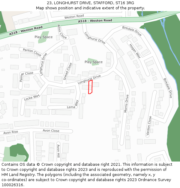 23, LONGHURST DRIVE, STAFFORD, ST16 3RG: Location map and indicative extent of plot