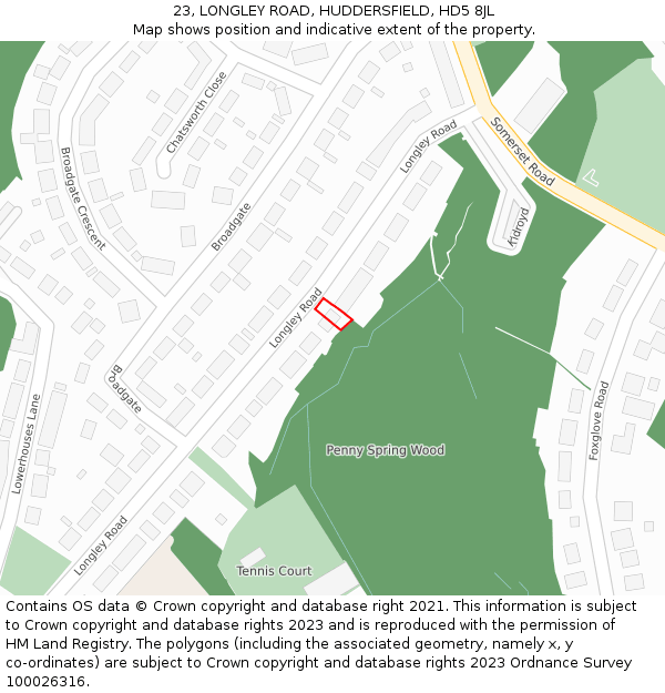 23, LONGLEY ROAD, HUDDERSFIELD, HD5 8JL: Location map and indicative extent of plot