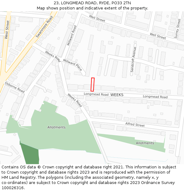 23, LONGMEAD ROAD, RYDE, PO33 2TN: Location map and indicative extent of plot