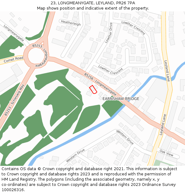 23, LONGMEANYGATE, LEYLAND, PR26 7PA: Location map and indicative extent of plot