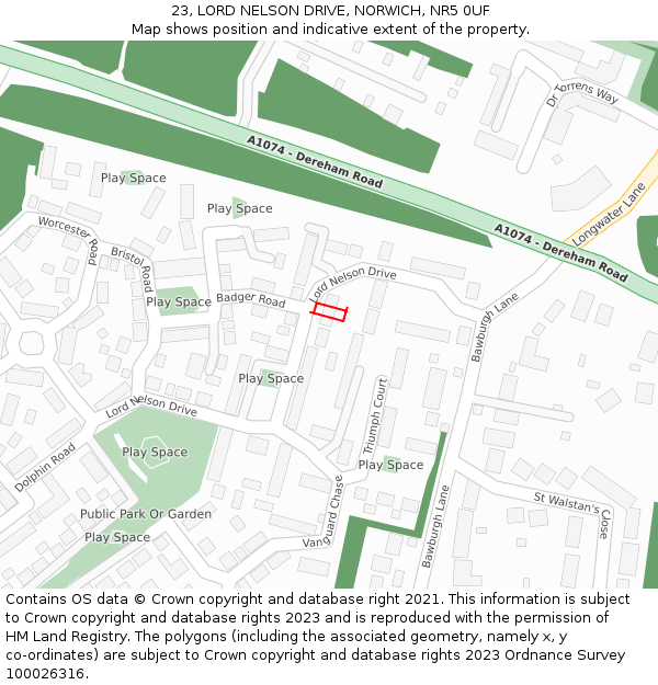 23, LORD NELSON DRIVE, NORWICH, NR5 0UF: Location map and indicative extent of plot