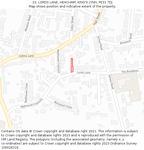 23, LORDS LANE, HEACHAM, KING'S LYNN, PE31 7DJ: Location map and indicative extent of plot