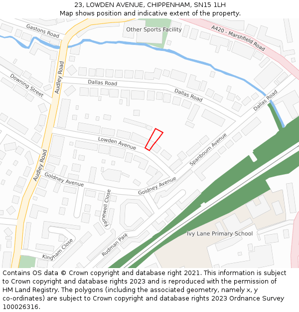 23, LOWDEN AVENUE, CHIPPENHAM, SN15 1LH: Location map and indicative extent of plot