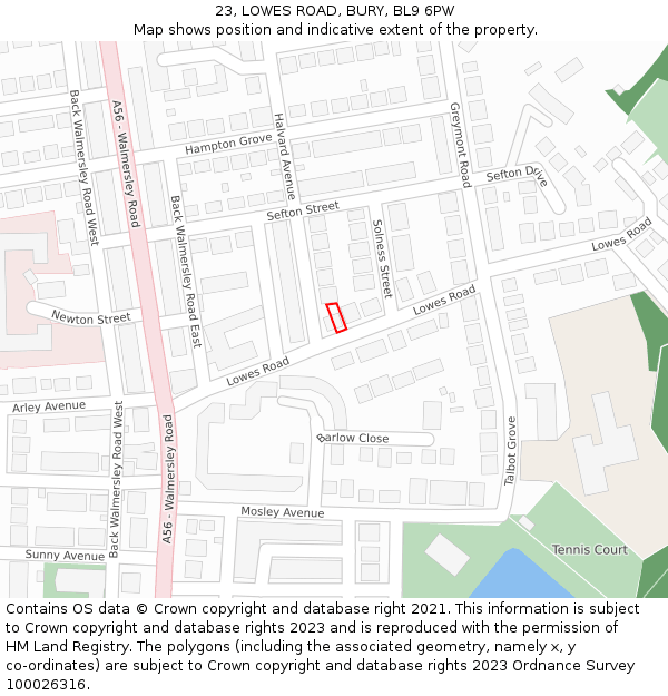 23, LOWES ROAD, BURY, BL9 6PW: Location map and indicative extent of plot
