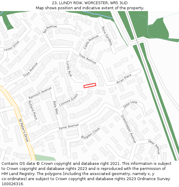 23, LUNDY ROW, WORCESTER, WR5 3UD: Location map and indicative extent of plot