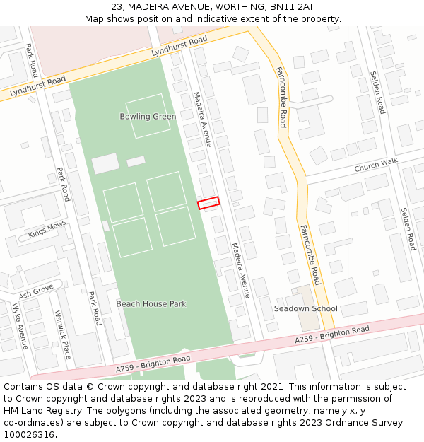23, MADEIRA AVENUE, WORTHING, BN11 2AT: Location map and indicative extent of plot