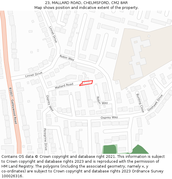 23, MALLARD ROAD, CHELMSFORD, CM2 8AR: Location map and indicative extent of plot
