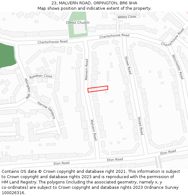 23, MALVERN ROAD, ORPINGTON, BR6 9HA: Location map and indicative extent of plot