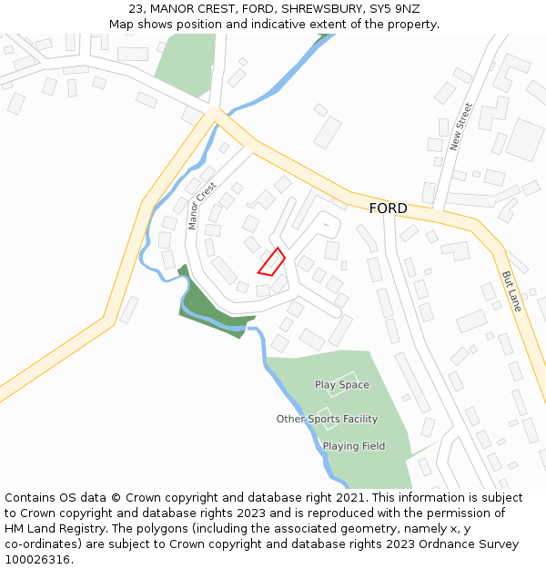 23, MANOR CREST, FORD, SHREWSBURY, SY5 9NZ: Location map and indicative extent of plot