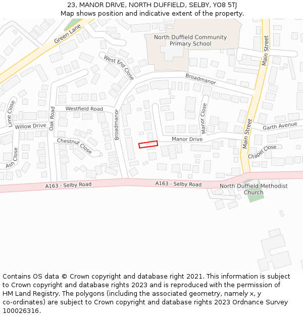 23, MANOR DRIVE, NORTH DUFFIELD, SELBY, YO8 5TJ: Location map and indicative extent of plot