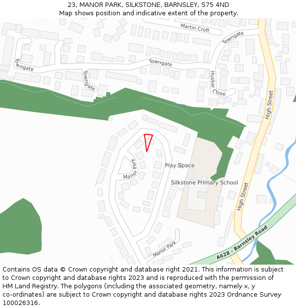 23, MANOR PARK, SILKSTONE, BARNSLEY, S75 4ND: Location map and indicative extent of plot