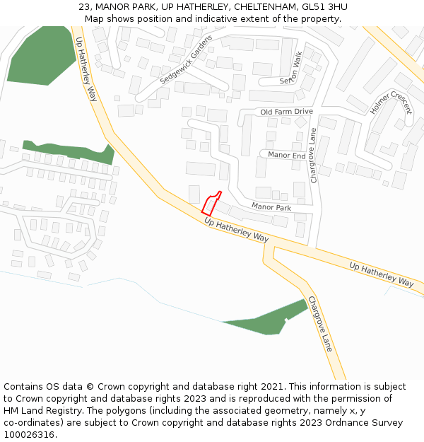 23, MANOR PARK, UP HATHERLEY, CHELTENHAM, GL51 3HU: Location map and indicative extent of plot