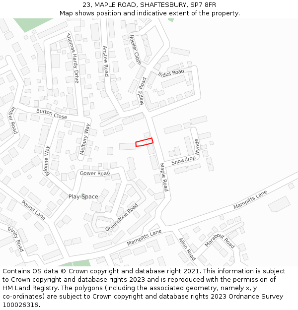 23, MAPLE ROAD, SHAFTESBURY, SP7 8FR: Location map and indicative extent of plot