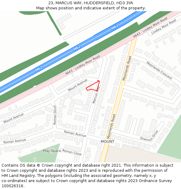 23, MARCUS WAY, HUDDERSFIELD, HD3 3YA: Location map and indicative extent of plot